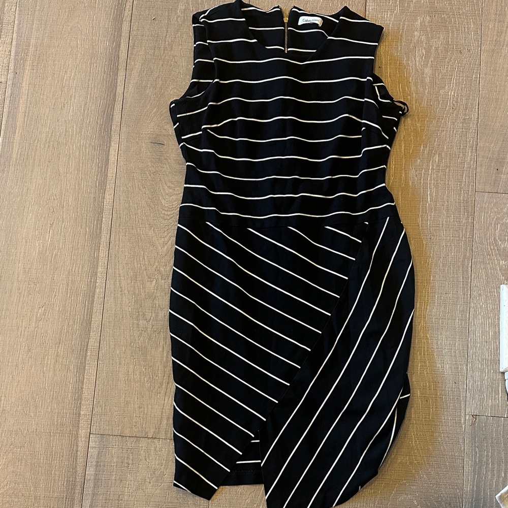 Calvin Klein Asymmetrical Black and White Dress